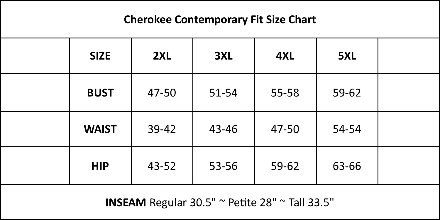 Cherokee Infinity Size Chart