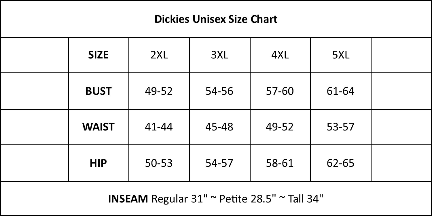 Dickies Chef Coat Size Chart