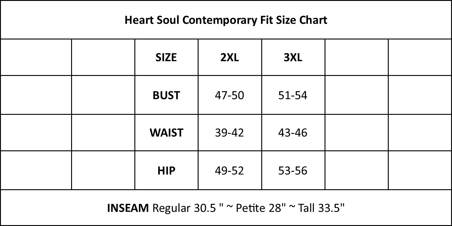 Contemporary Fit Size Chart