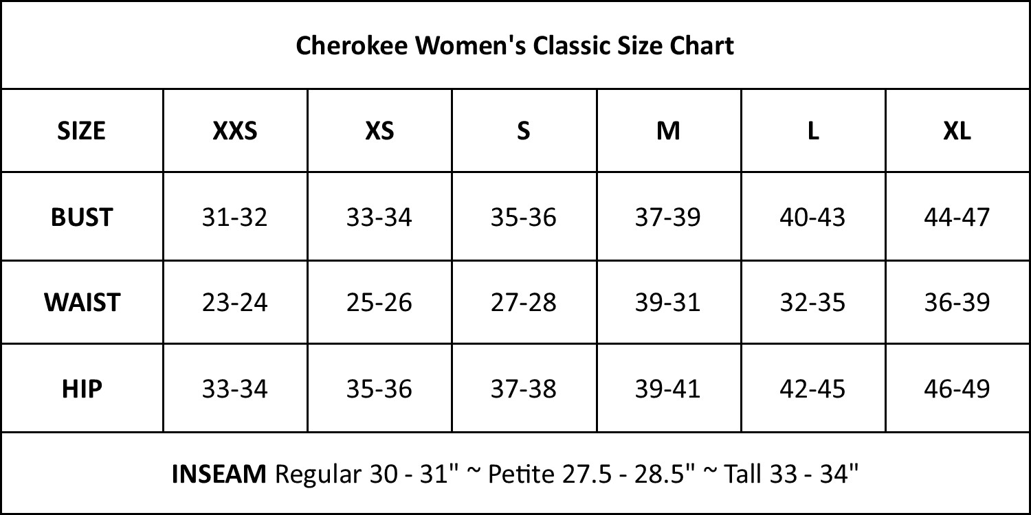 Cherokee Size Chart