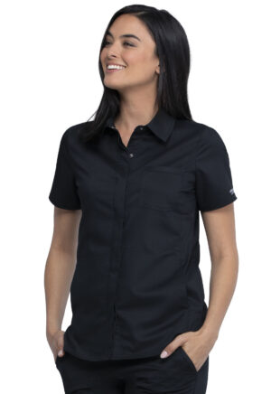 Cherokee WW669 Hidden Snap Front Collar Shirt in Black. LARGE *CLEARANCE*